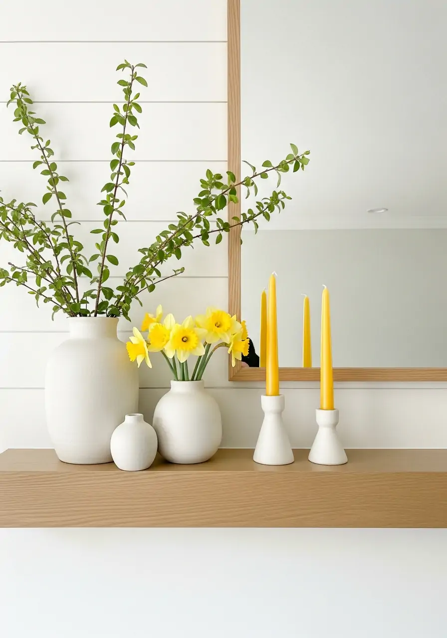 Cheerful Yellow Pops - spring mantel decorating ideas
