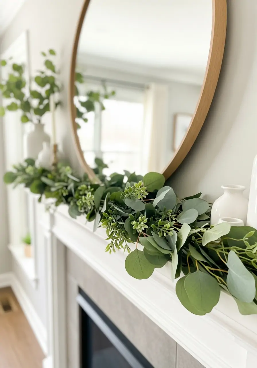 Simple Greenery Base - spring mantel decorating ideas