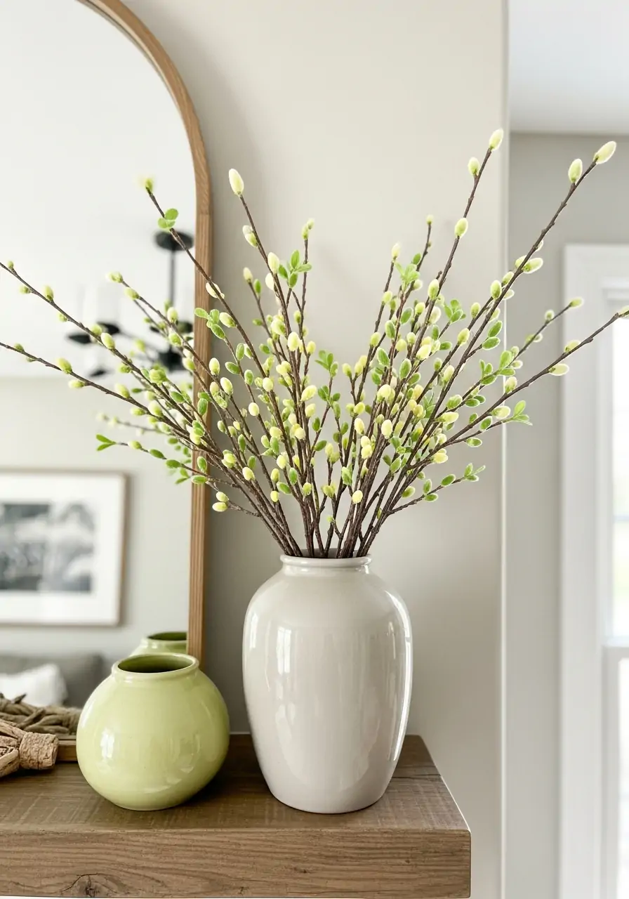 Early Bud Branches - spring mantel decorating ideas