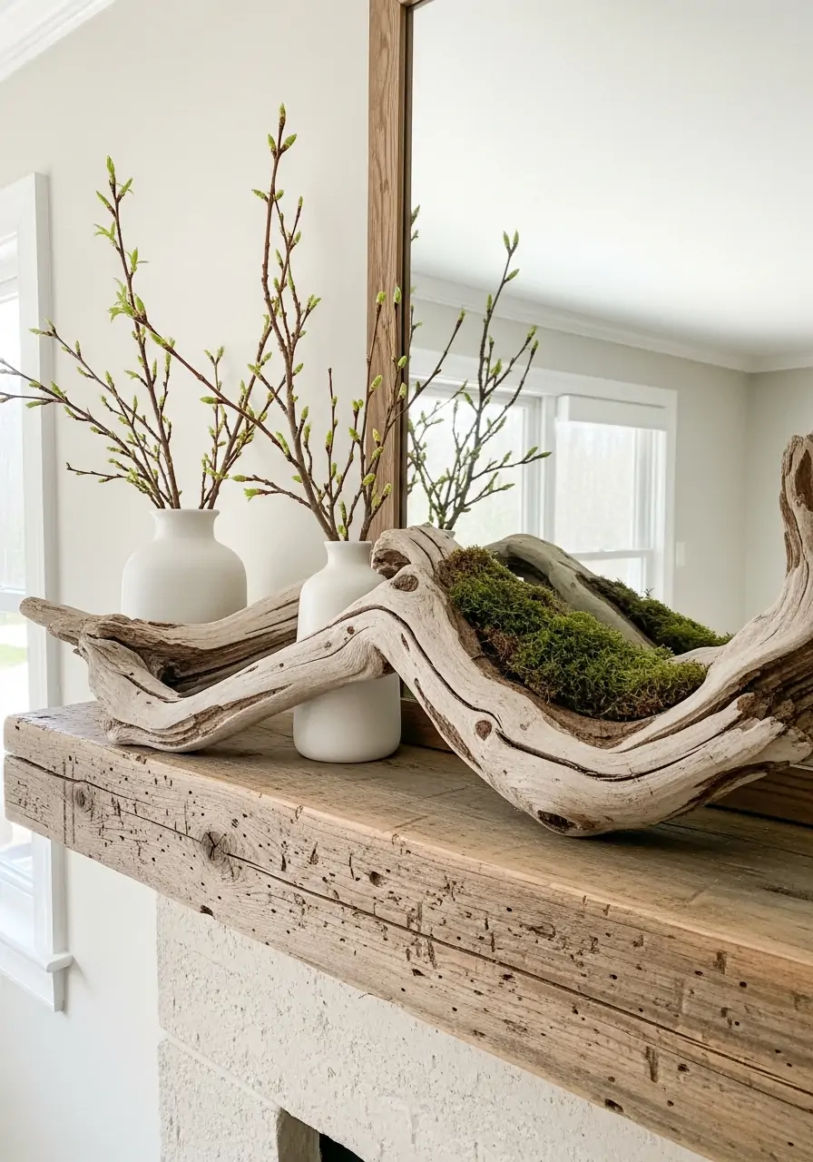 Organic Driftwood - spring mantel decorating ideas