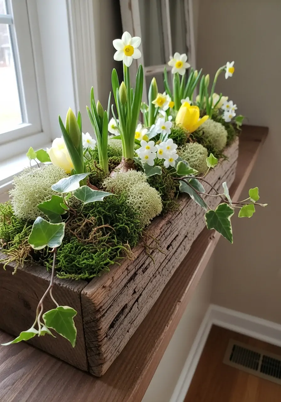 Rustic Wooden Box - spring mantel decorating ideas