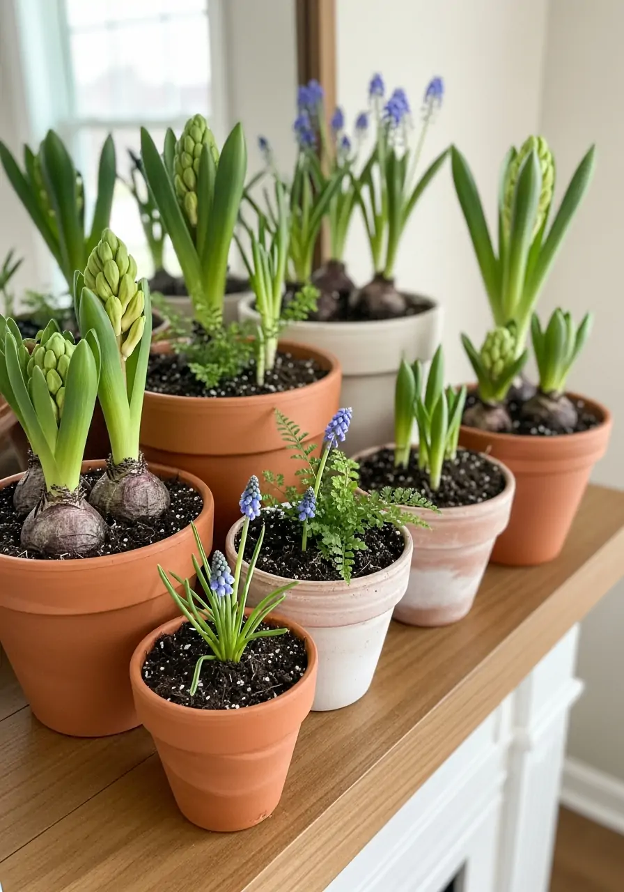 Warm Terracotta Pots - spring mantel decorating ideas