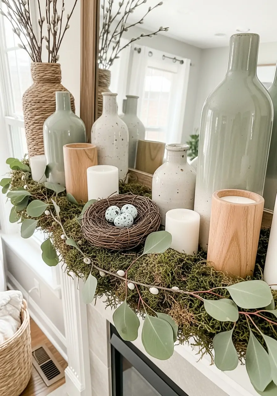 Simple Bird Nests - spring mantel decorating ideas