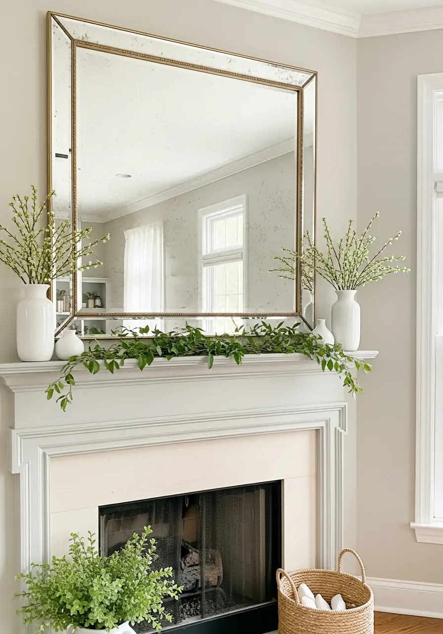 Large Reflective Mirror - spring mantel decorating ideas