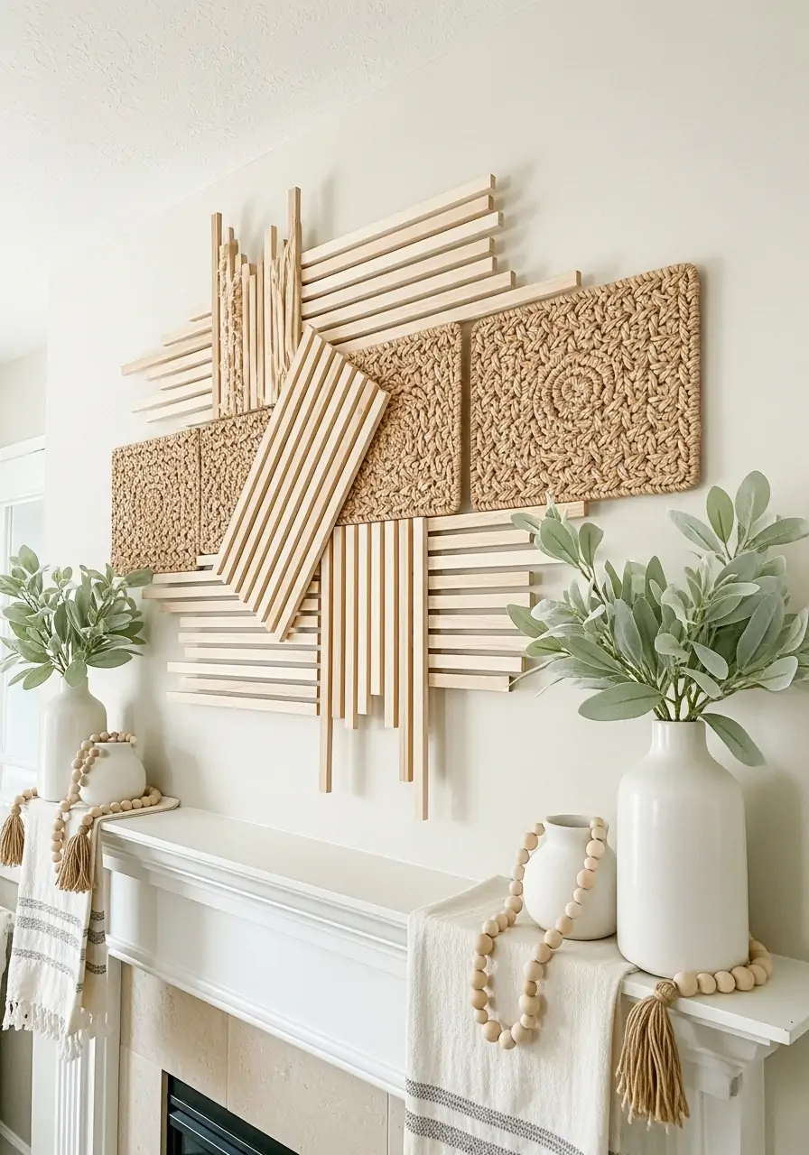 Woven Wall Art - spring mantel decorating ideas