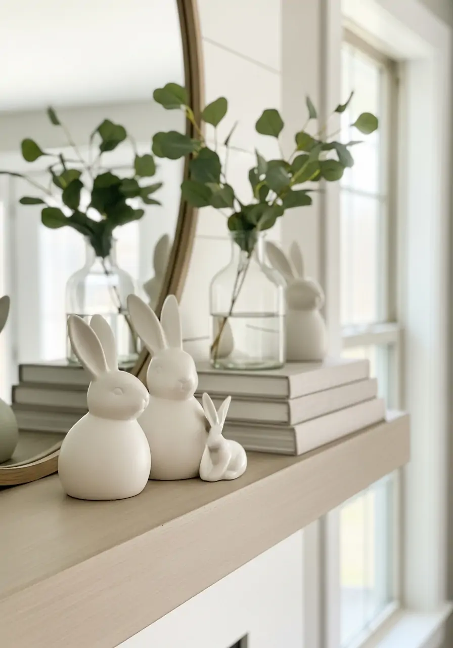 Minimal Bunny Decor - spring mantel decorating ideas