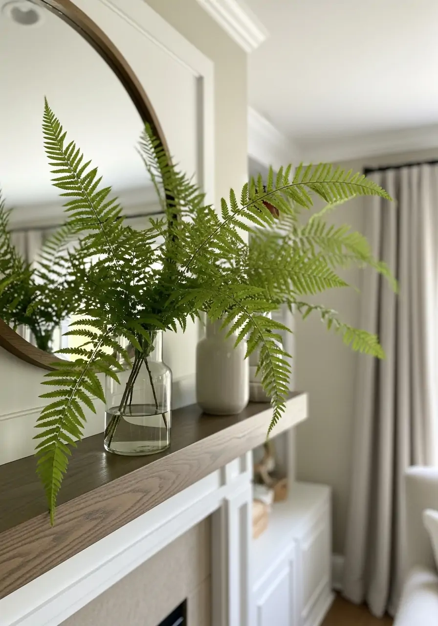 Natural Fern Fronds - spring mantel decorating ideas