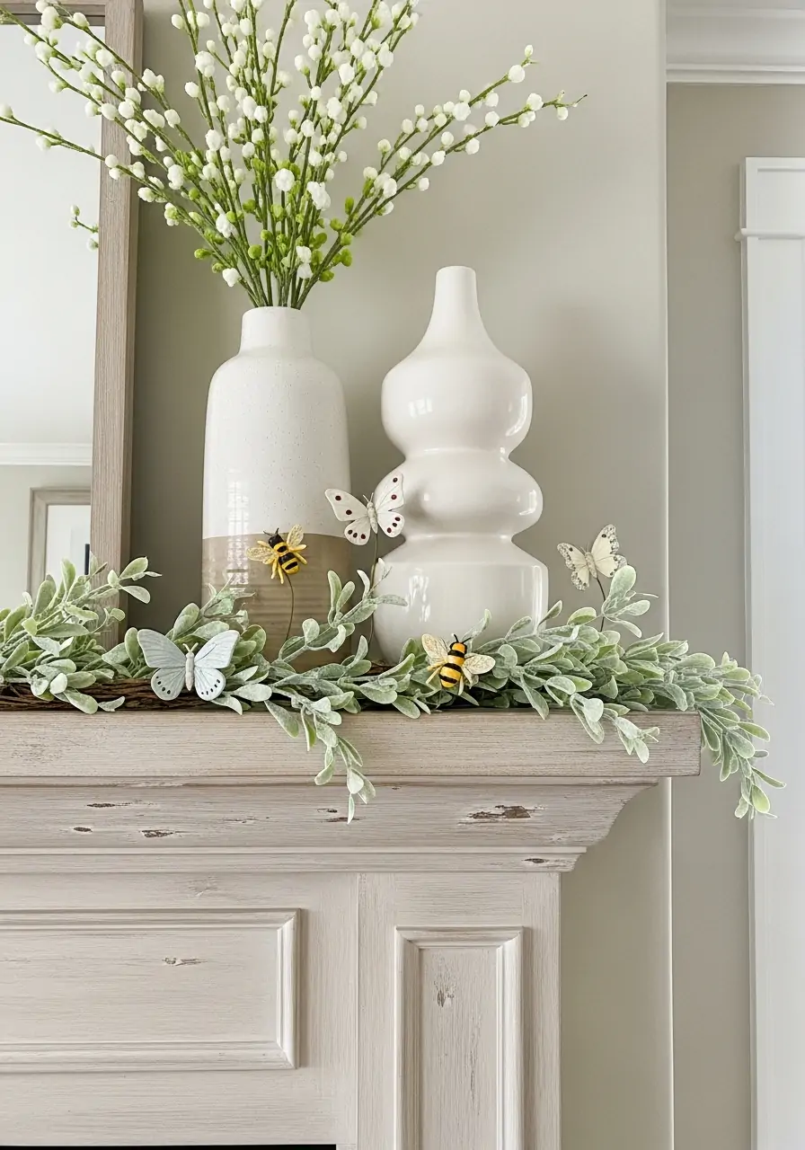 Nature Accents - spring mantel decorating ideas