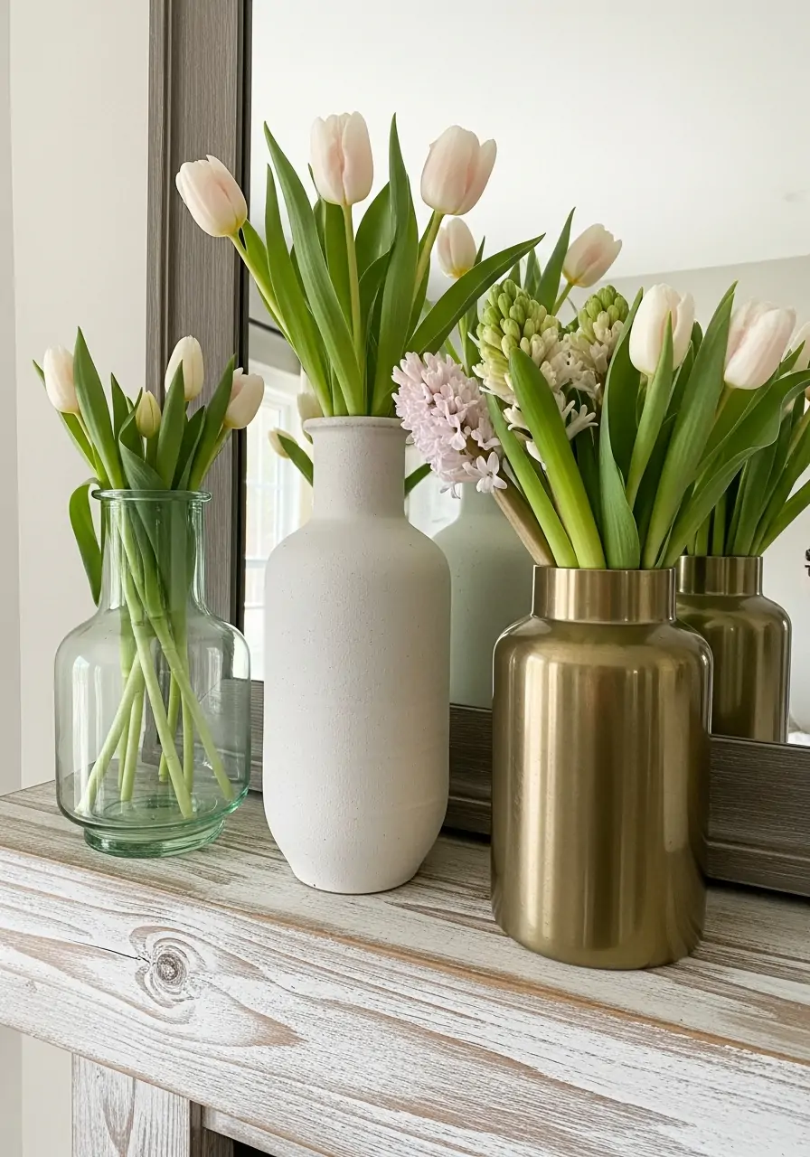 Collected Vase Style - spring mantel decorating ideas