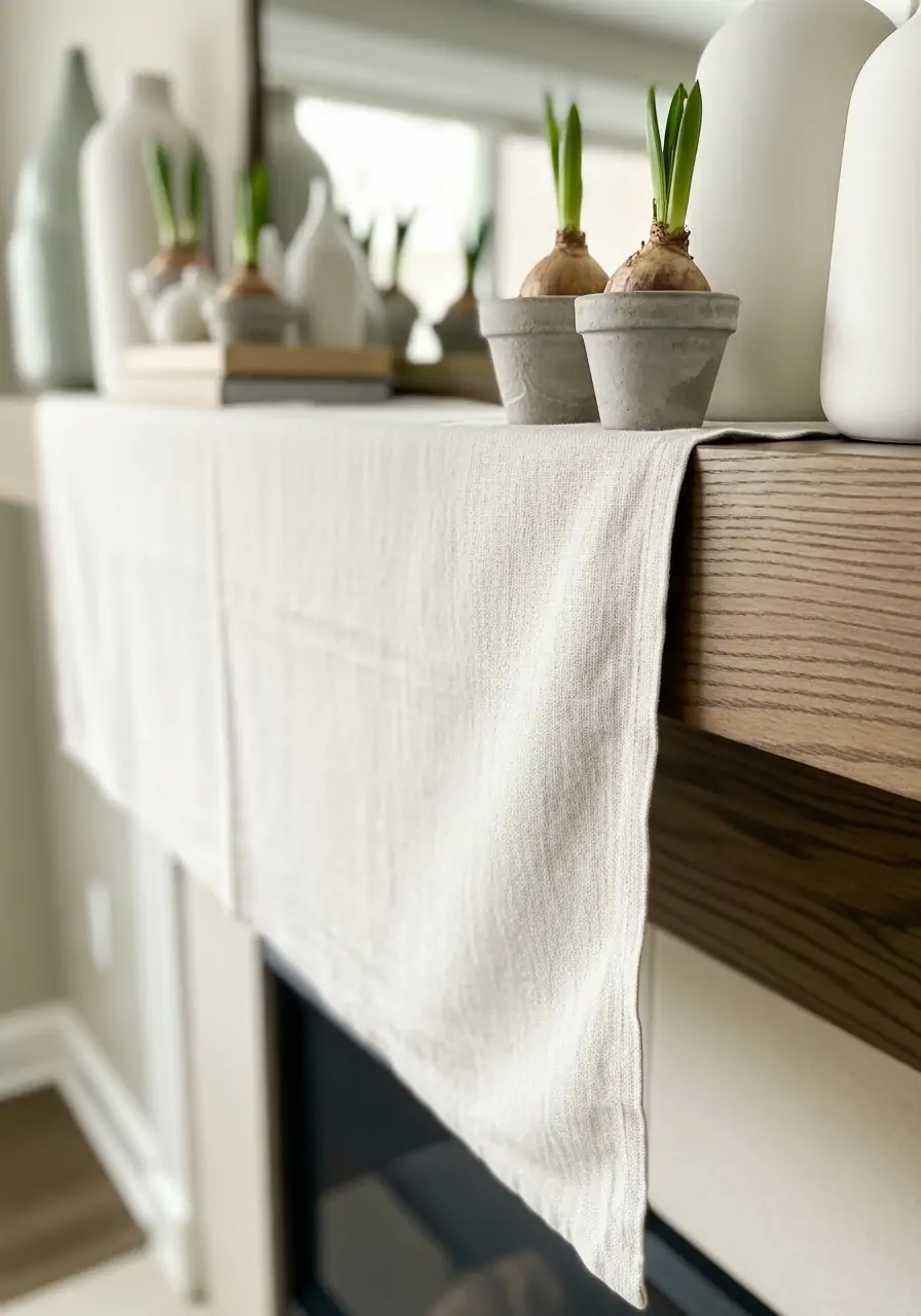 Soft Linen Runner - spring mantel decorating ideas