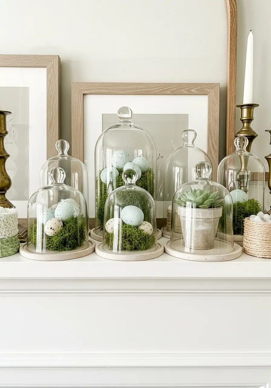 Elegant Glass Cloches - spring mantel decorating ideas