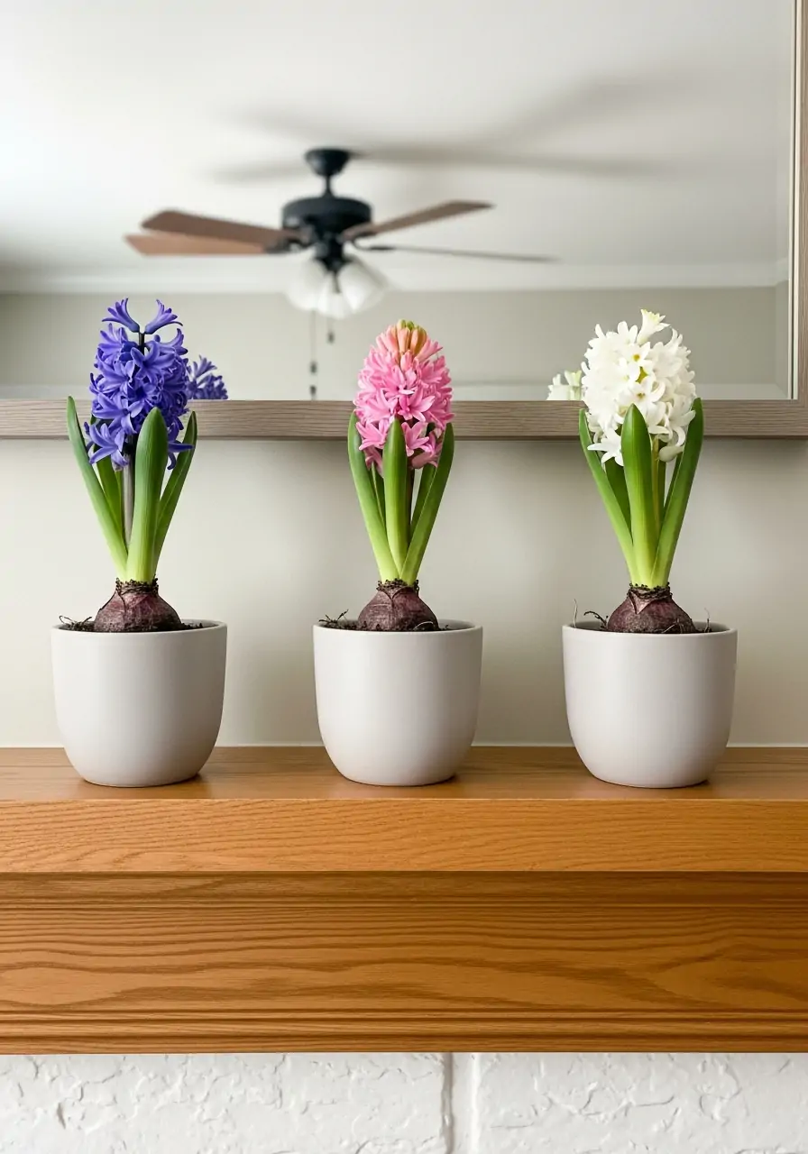 Simple Potted Hyacinths - spring mantel decorating ideas