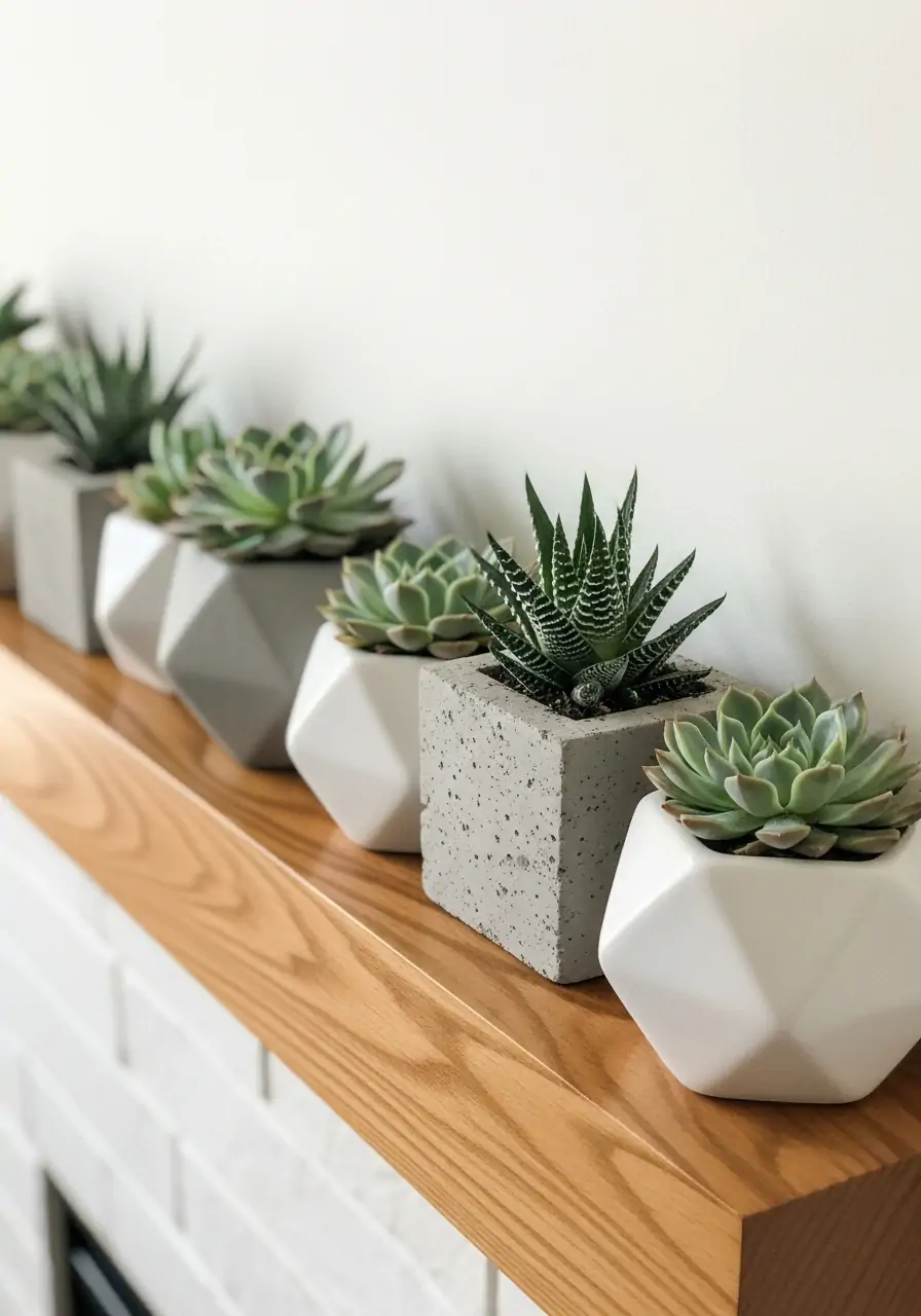 Modern Succulent Pots - spring mantel decorating ideas