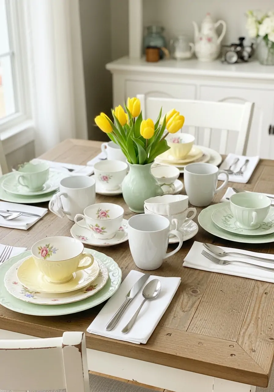 Vintage Tableware Mix - 50 Spring Table Decor Ideas You Need Right Now