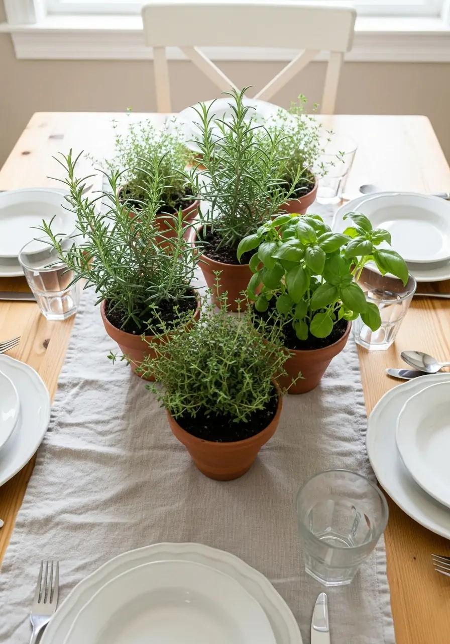 Potted Herb Centerpieces - 50 Spring Table Decor Ideas You Need Right Now