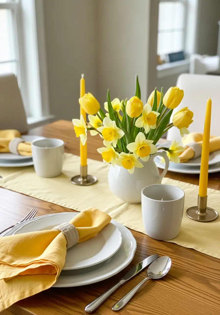 Soft Yellow Accents - 50 Spring Table Decor Ideas You Need Right Now