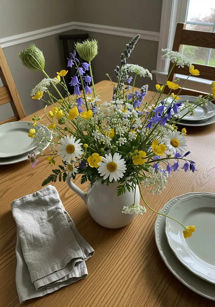 Mixed Wildflower Arrangement - 50 Spring Table Decor Ideas You Need Right Now