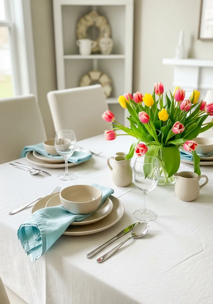 Neutral Base With Color Pops - 50 Spring Table Decor Ideas You Need Right Now