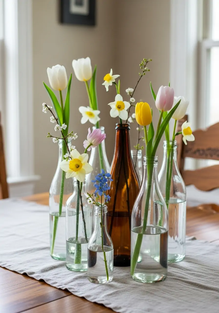Vintage Bottle Vases - 50 Spring Table Decor Ideas You Need Right Now