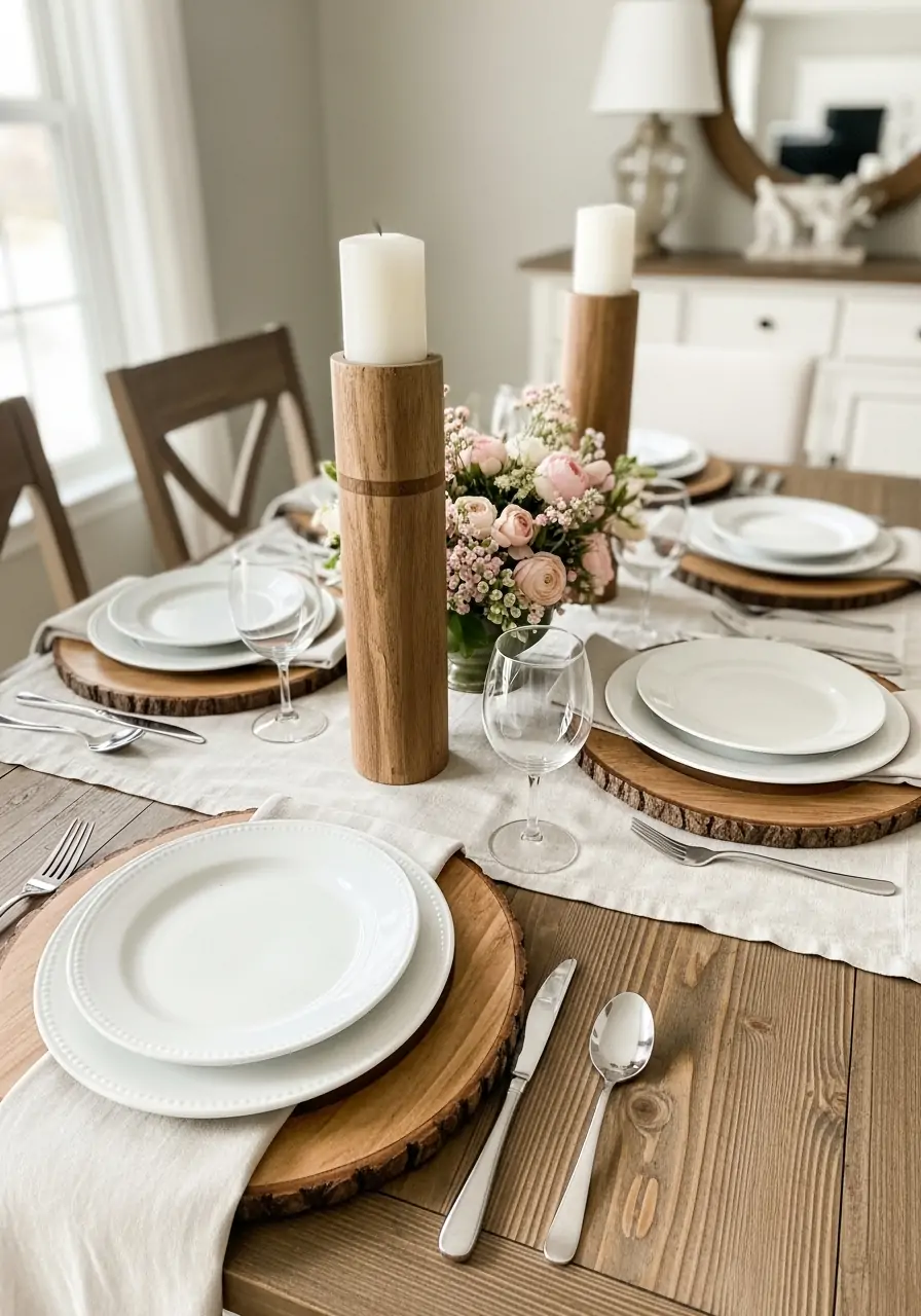 Natural Wood Accents - 50 Spring Table Decor Ideas You Need Right Now