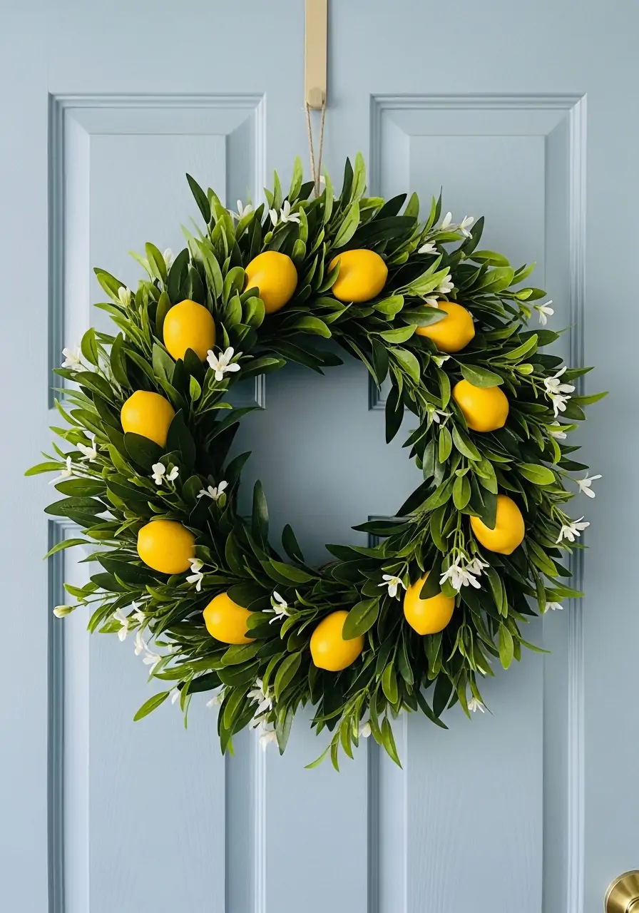 Lemon and Leaf Wreath - 50 Best Spring Wreath Ideas for Your Door