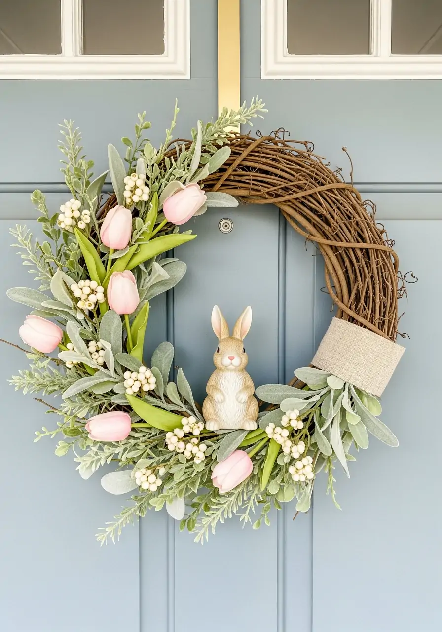 Bunny Accent Spring Wreath - 50 Best Spring Wreath Ideas for Your Door
