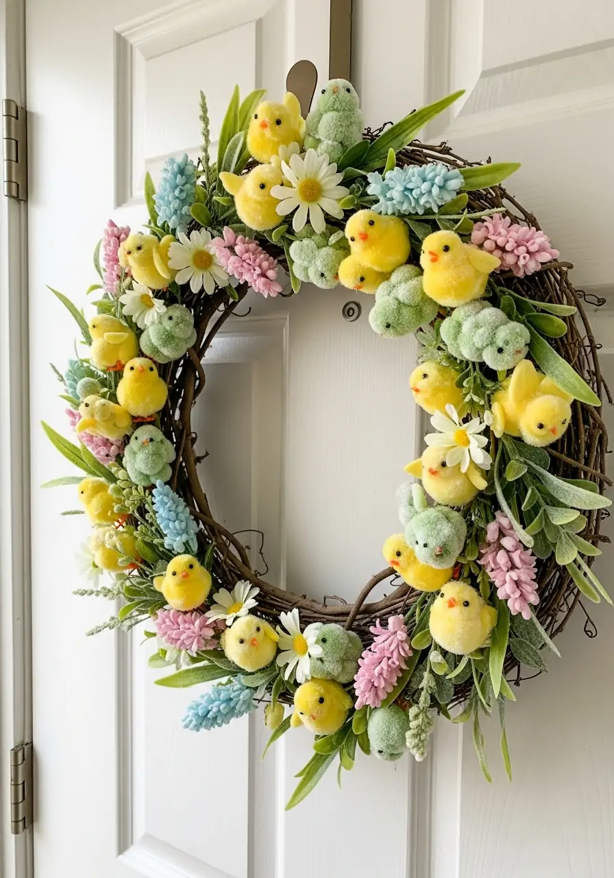 Cheerful Spring Chick Wreath - 50 Best Spring Wreath Ideas for Your Door