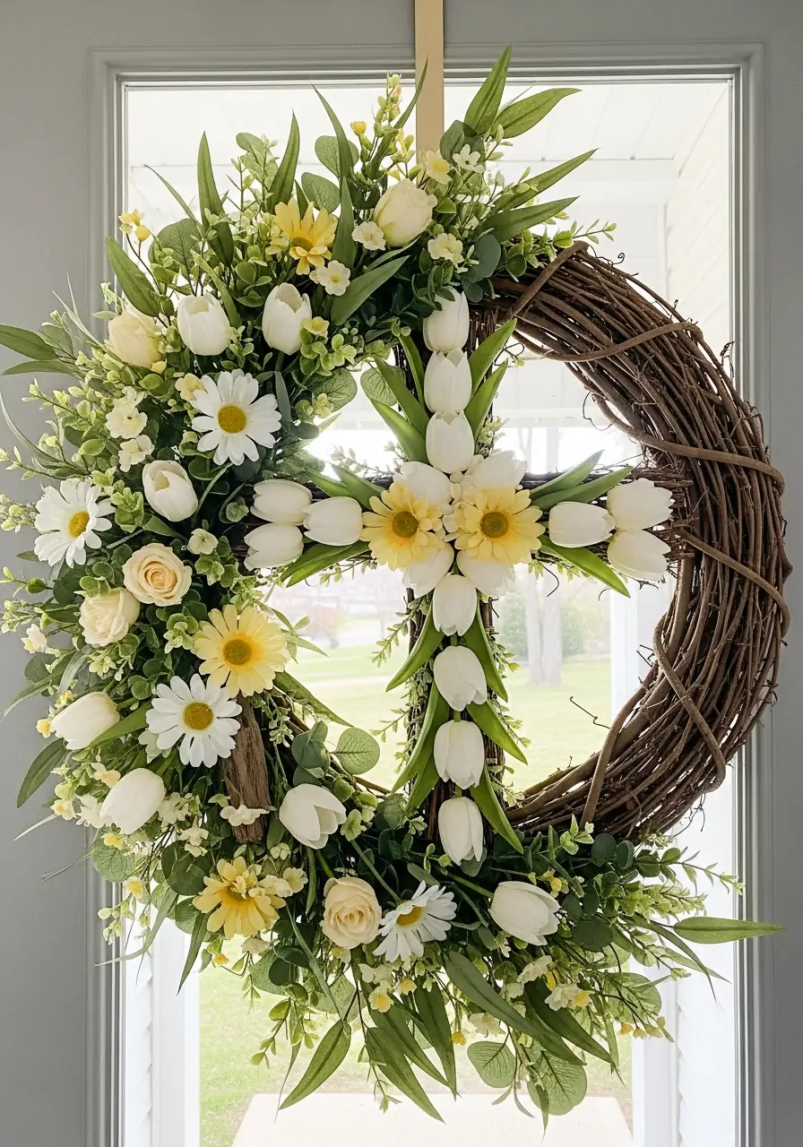 Faith-Inspired Floral Cross Wreath - 50 Best Spring Wreath Ideas for Your Door