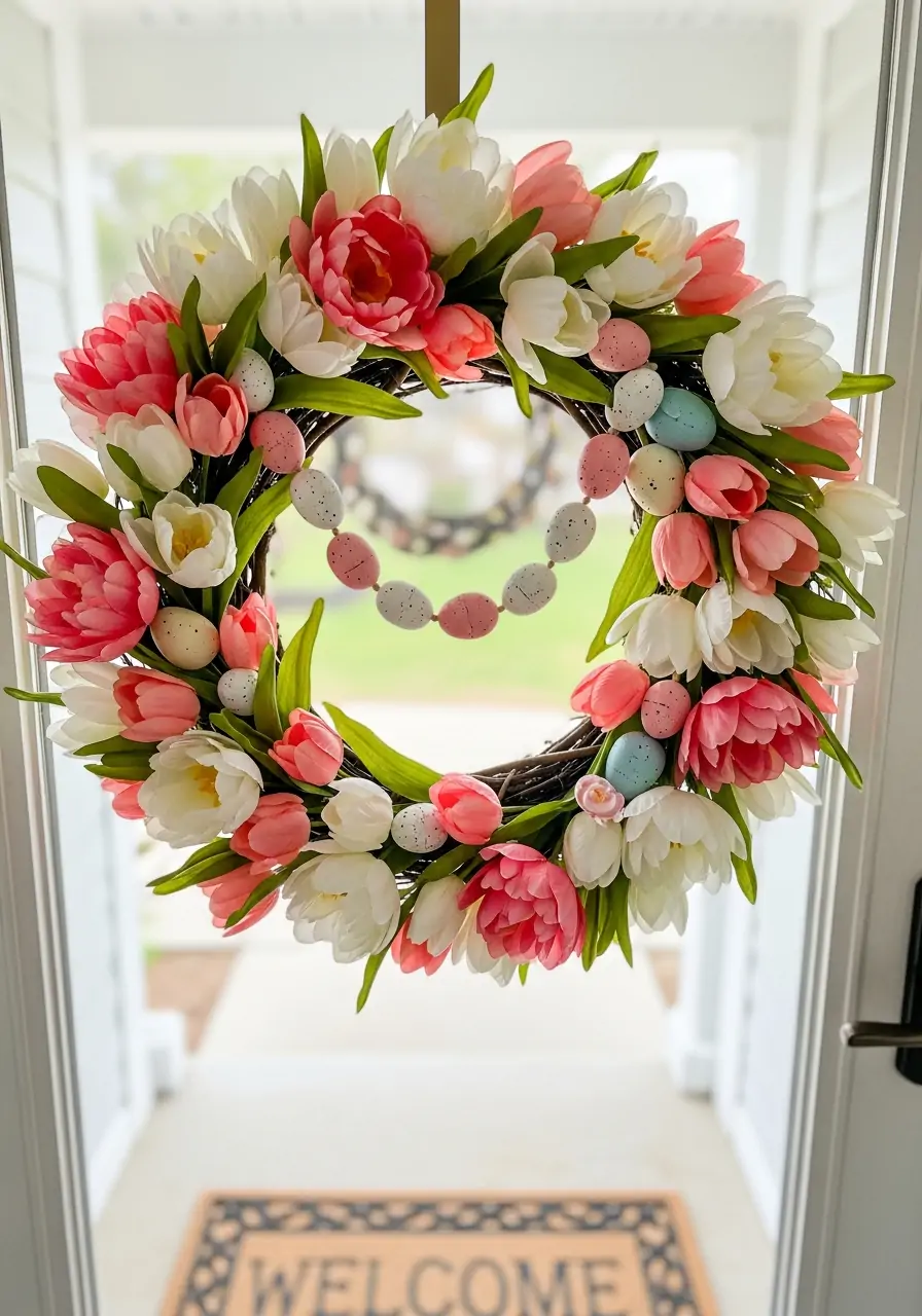 Layered Tulip Egg Wreath - 50 Best Spring Wreath Ideas for Your Door