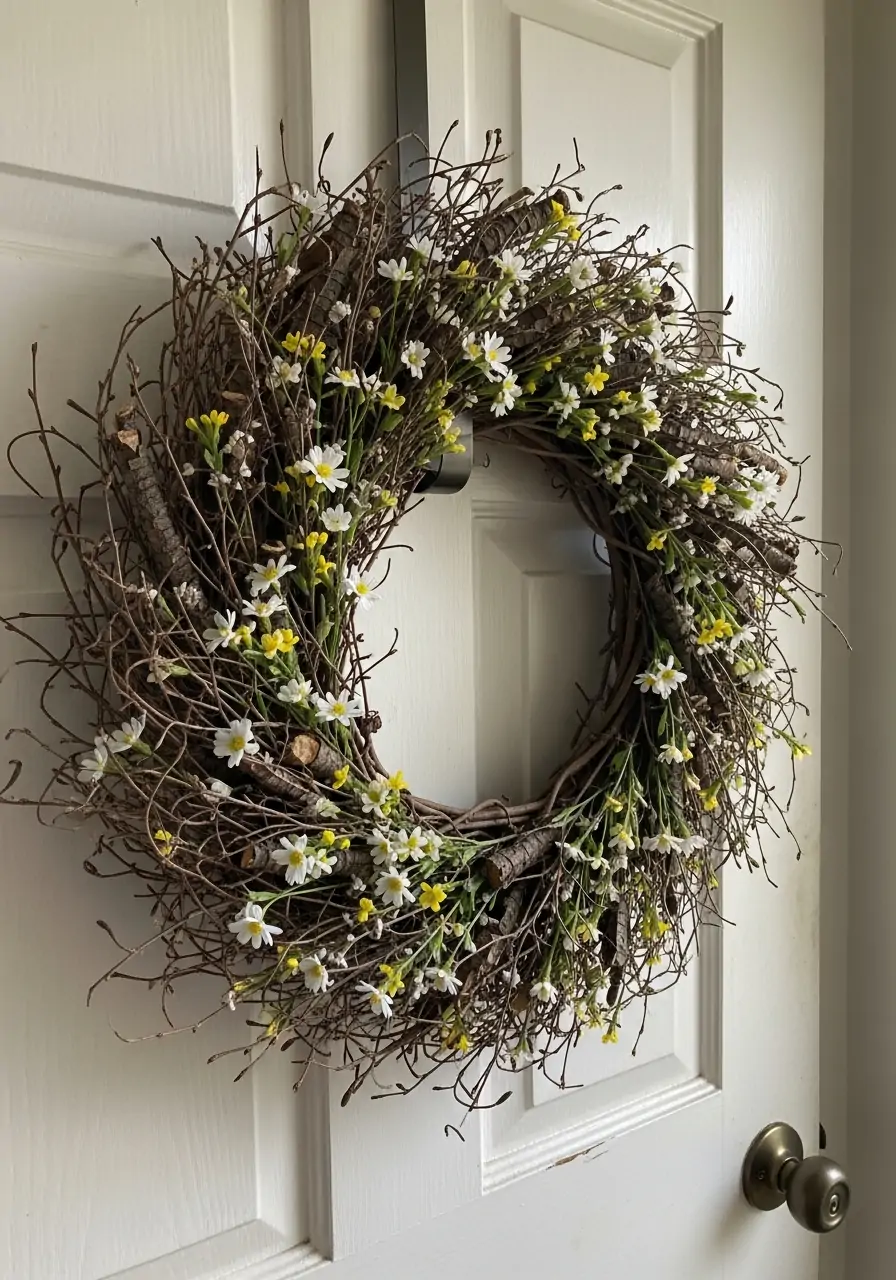 Twig and Small Flower Wreath - 50 Best Spring Wreath Ideas for Your Door
