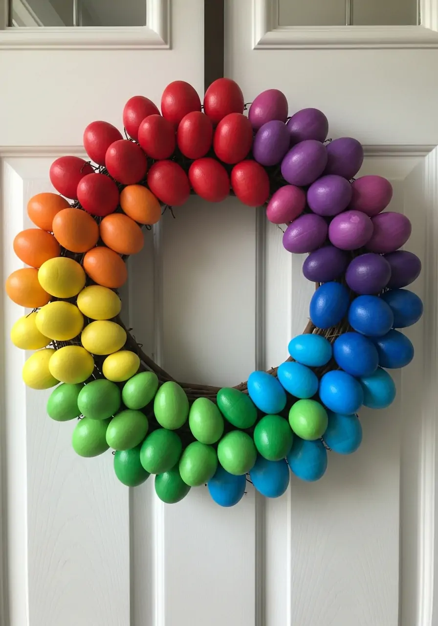 Colorful Rainbow Egg Wreath - 50 Best Spring Wreath Ideas for Your Door