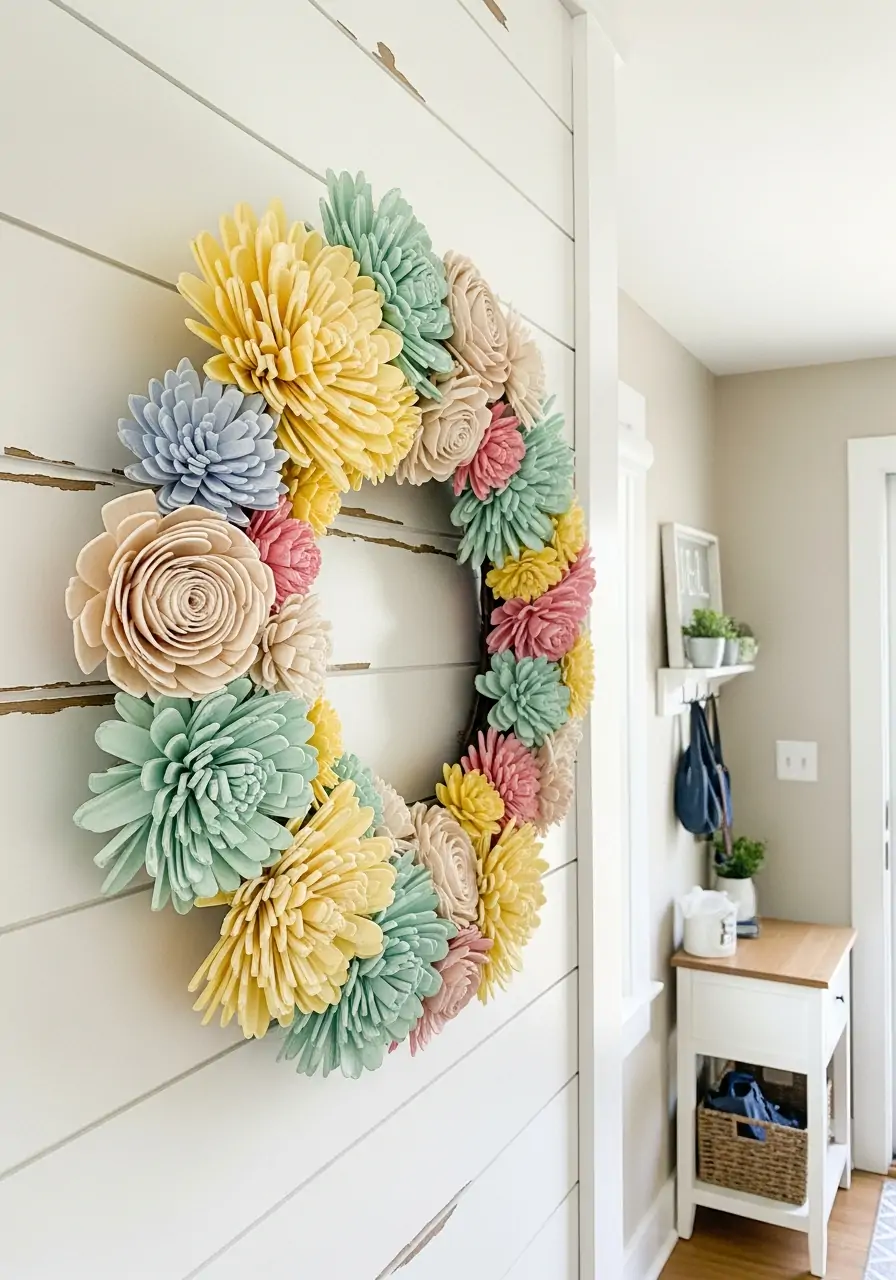 Long-Lasting Wood Flower Wreath - 50 Best Spring Wreath Ideas for Your Door