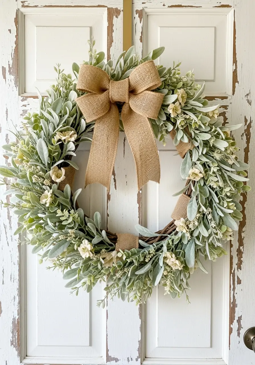 Burlap Farmhouse Greenery Wreath - 50 Best Spring Wreath Ideas for Your Door