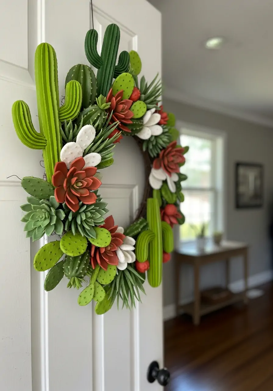 Modern Faux Cactus Wreath - 50 Best Spring Wreath Ideas for Your Door
