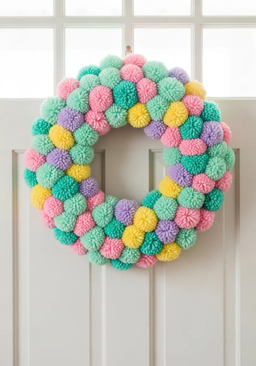 Playful Pom Pom Spring Wreath - 50 Best Spring Wreath Ideas for Your Door
