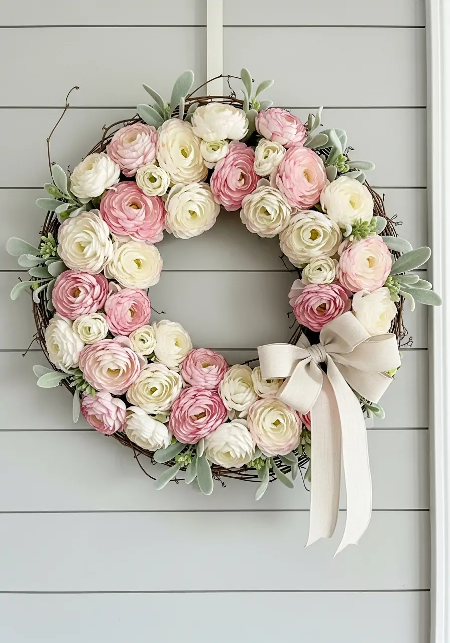 Layered Ranunculus Spring Wreath - 50 Best Spring Wreath Ideas for Your Door