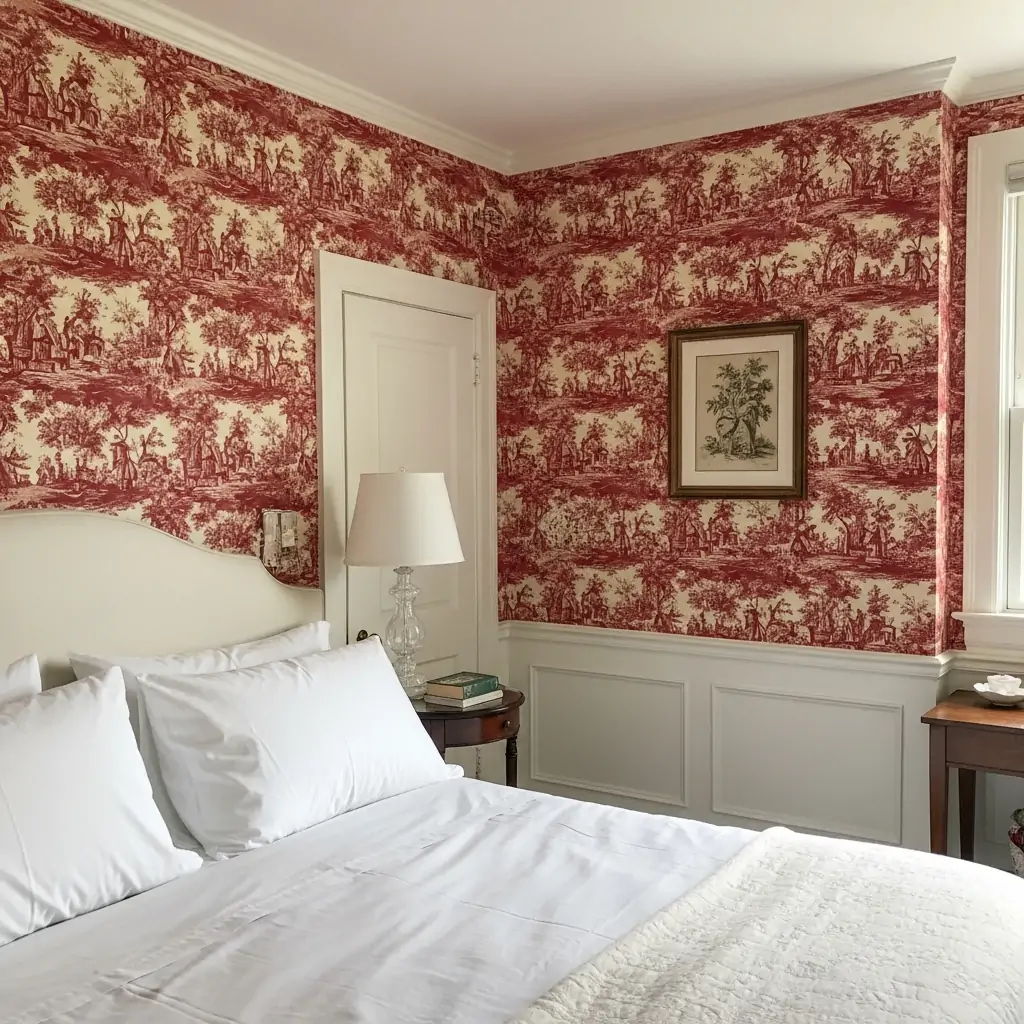 Vintage Toile Scenes - 39 Simple Wallpaper Ideas That Will Change Your Bedroom