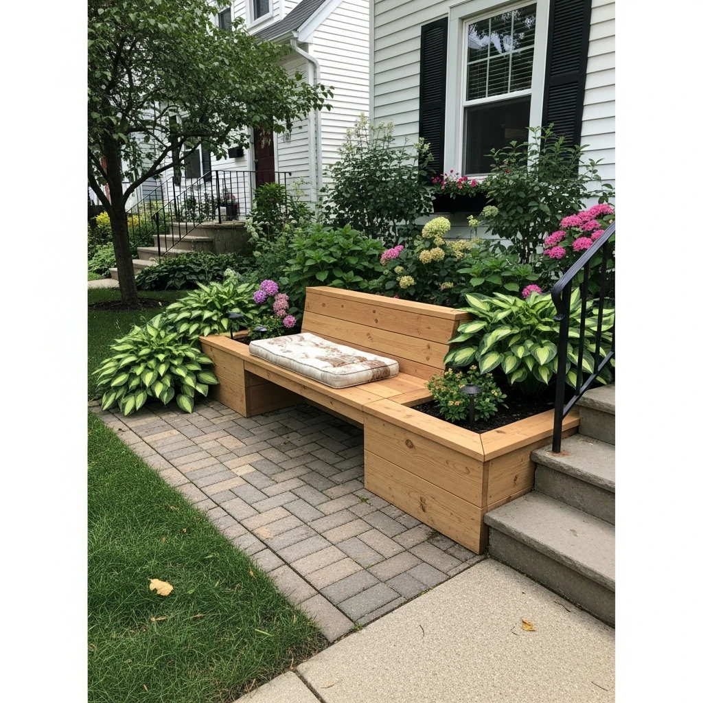 Built-In Front Yard Bench - 50 Front Yard Landscaping Ideas for a Beautiful, Budget-Friendly Home