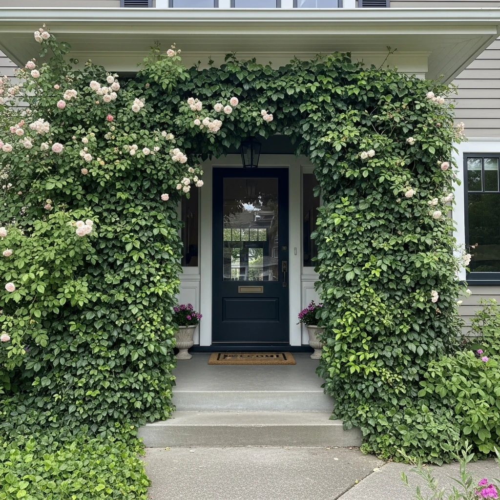 Climbing Plants Around Entry - 50 Front Yard Landscaping Ideas for a Beautiful, Budget-Friendly Home