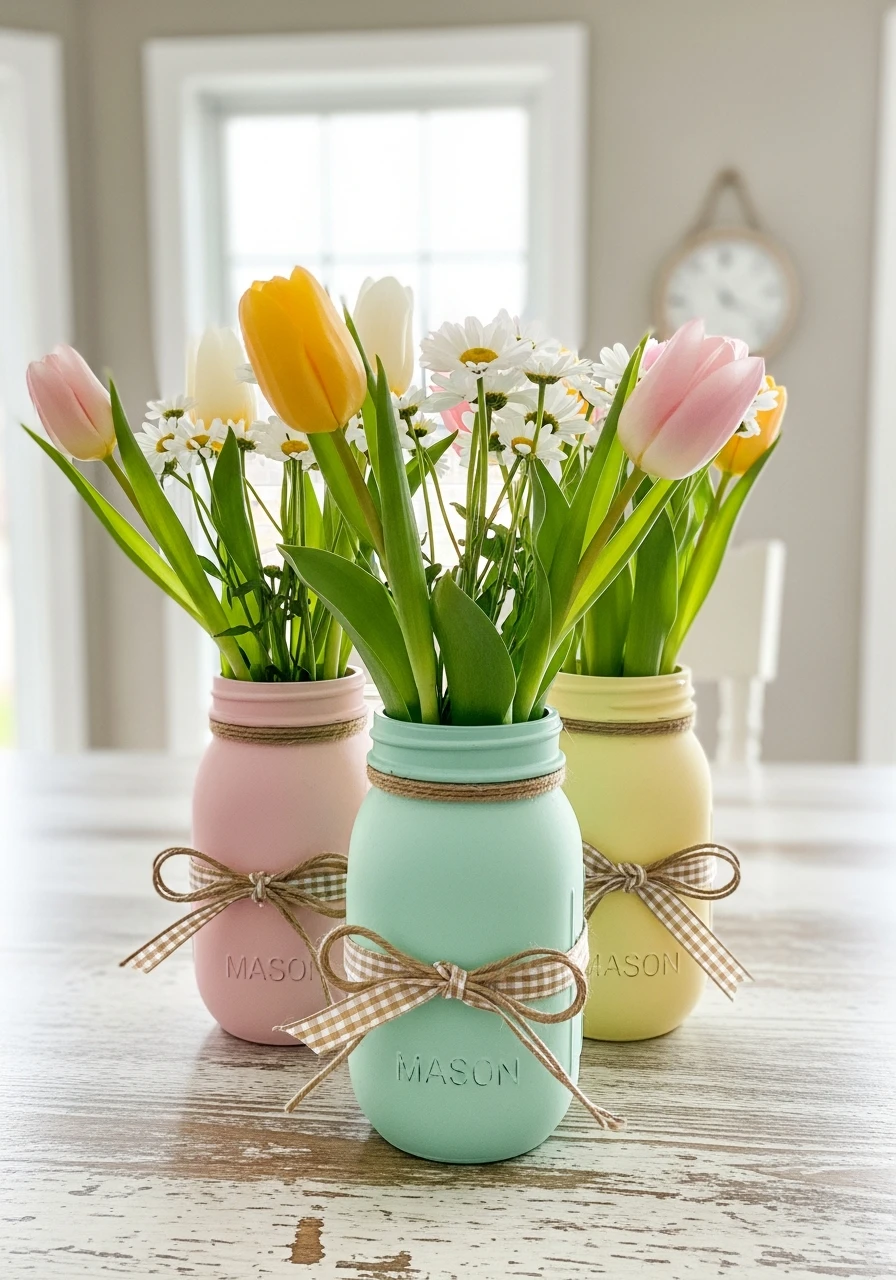 Mason Jar Vases - 50 Homemade Easter Decorations