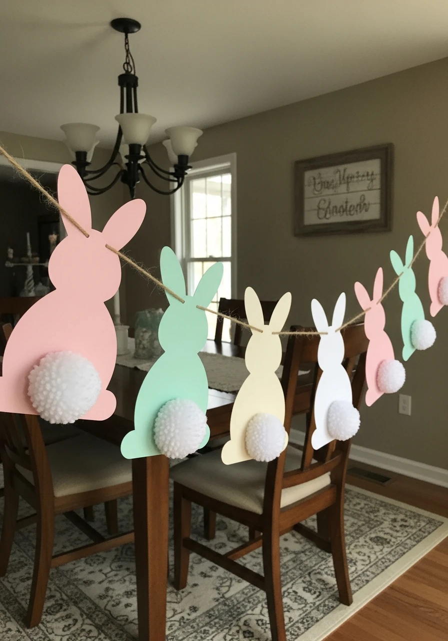 Pom-Pom Bunny Banner - 50 Homemade Easter Decorations