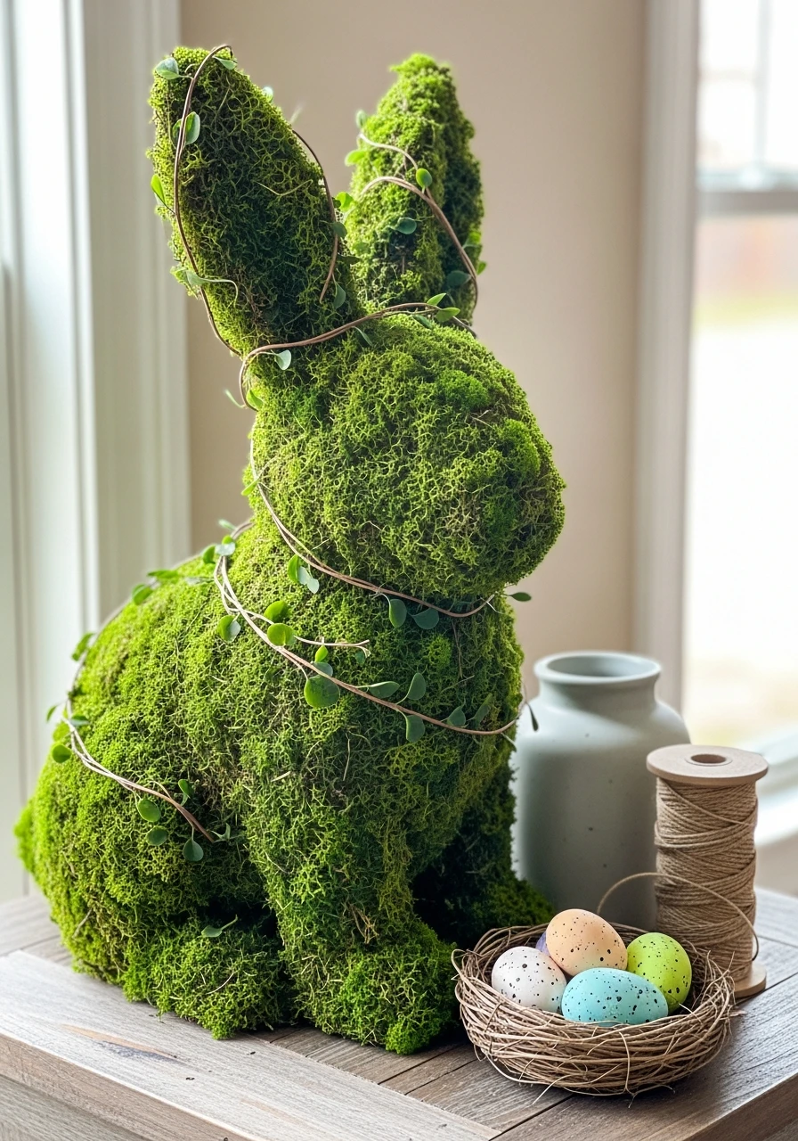 Moss Bunny Topiary - 50 Homemade Easter Decorations