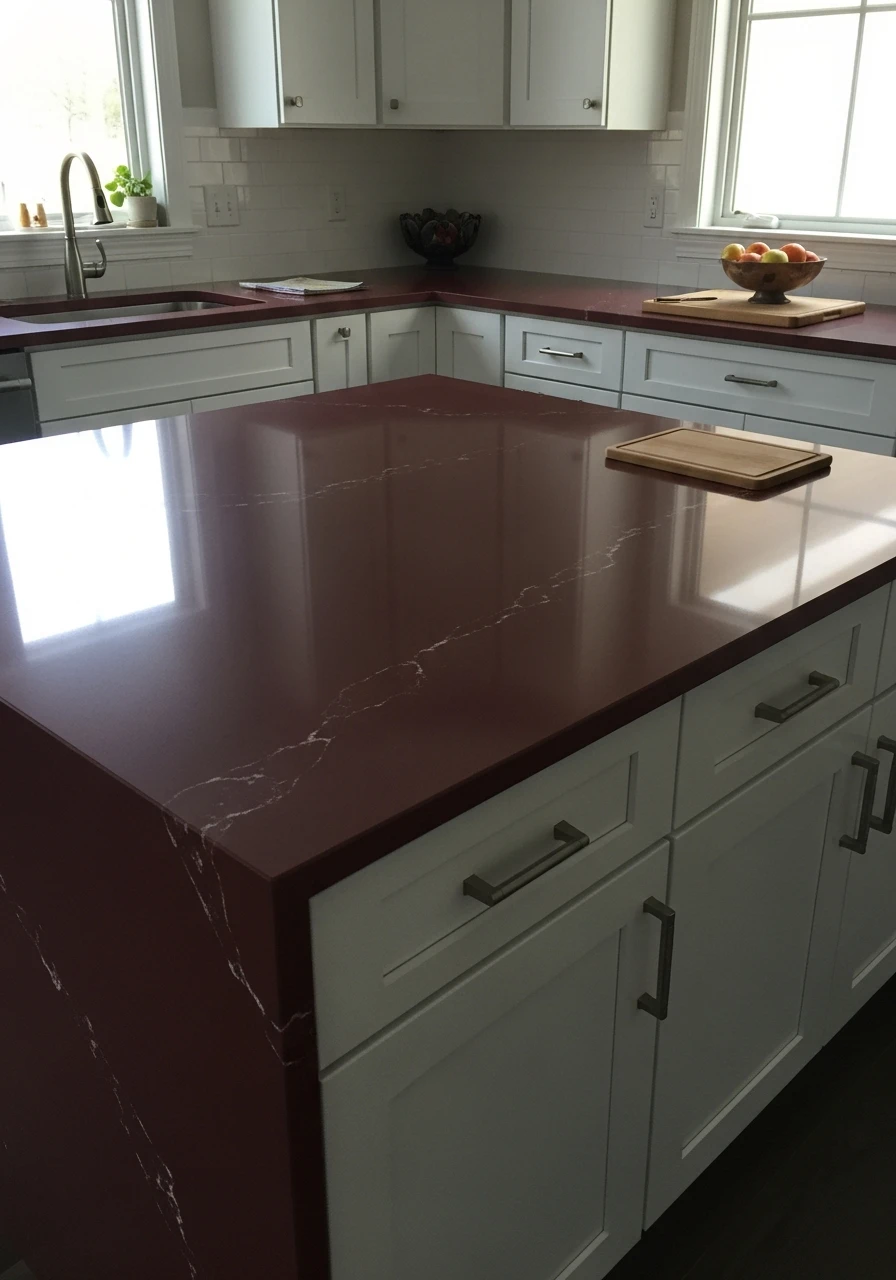 Bold Burgundy Quartz Platform - 50 Kitchen Platform Ideas