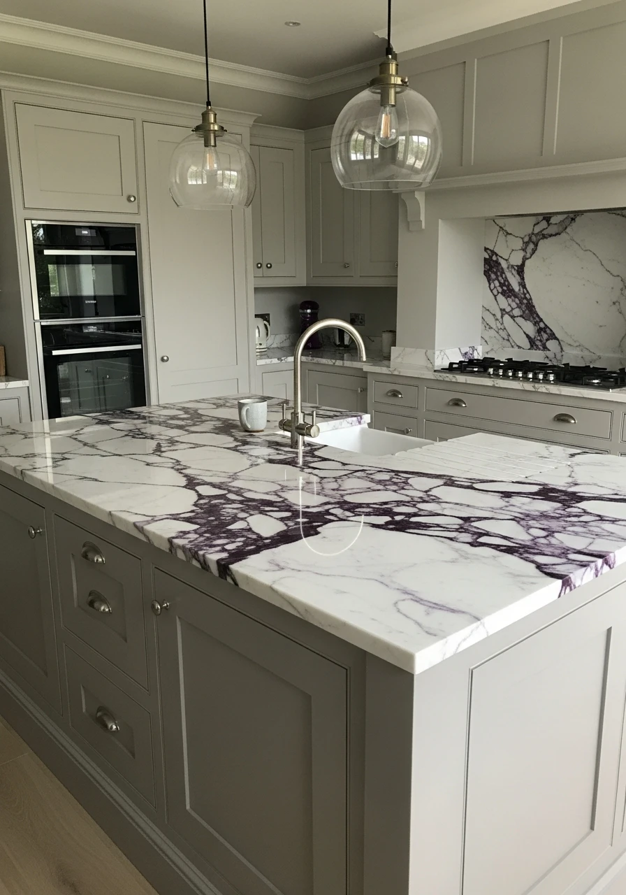 Bold Viola Marble Platform - 50 Kitchen Platform Ideas