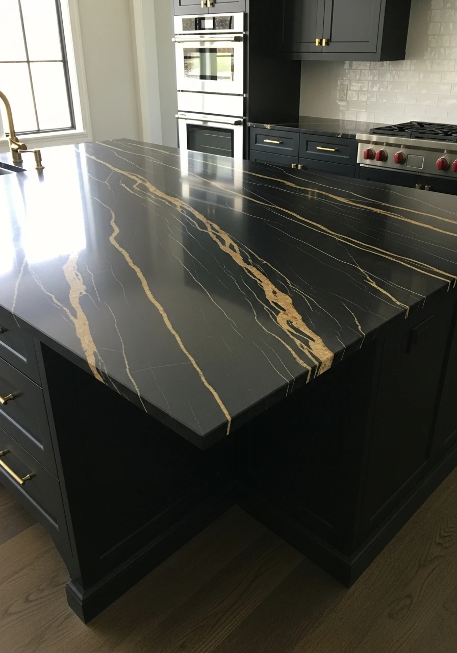Black Gold Vein Platform - 50 Kitchen Platform Ideas