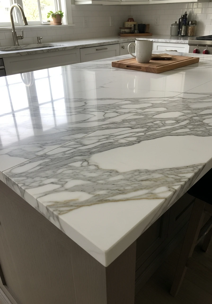 Flowing Vein Marble Platform - 50 Kitchen Platform Ideas