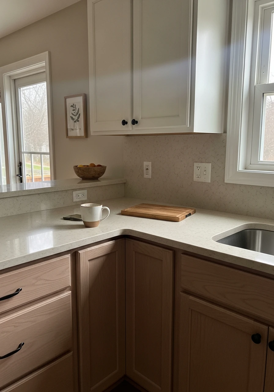 Cozy Beige Quartz Platform - 50 Kitchen Platform Ideas