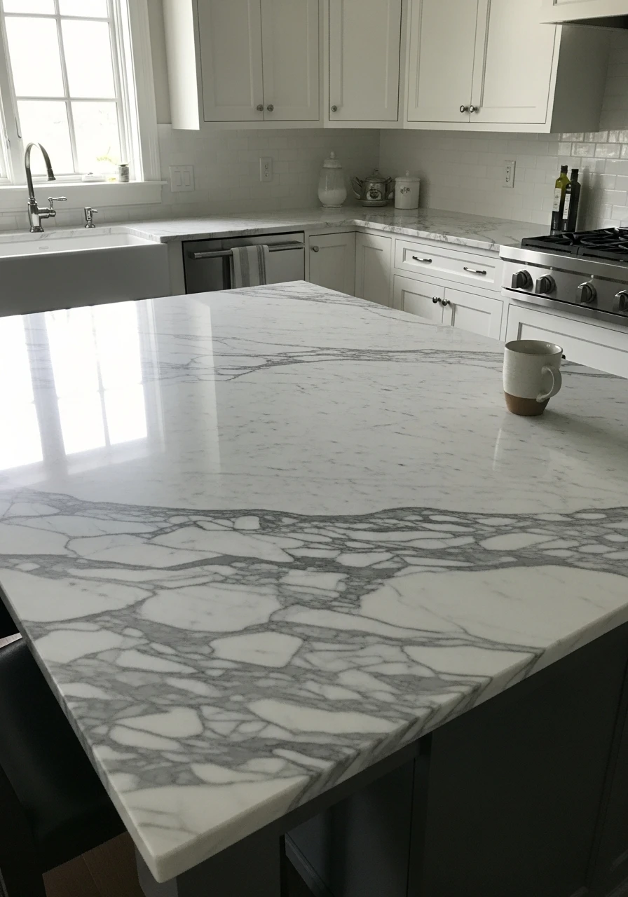 Classic Gray Vein Marble - 50 Kitchen Platform Ideas