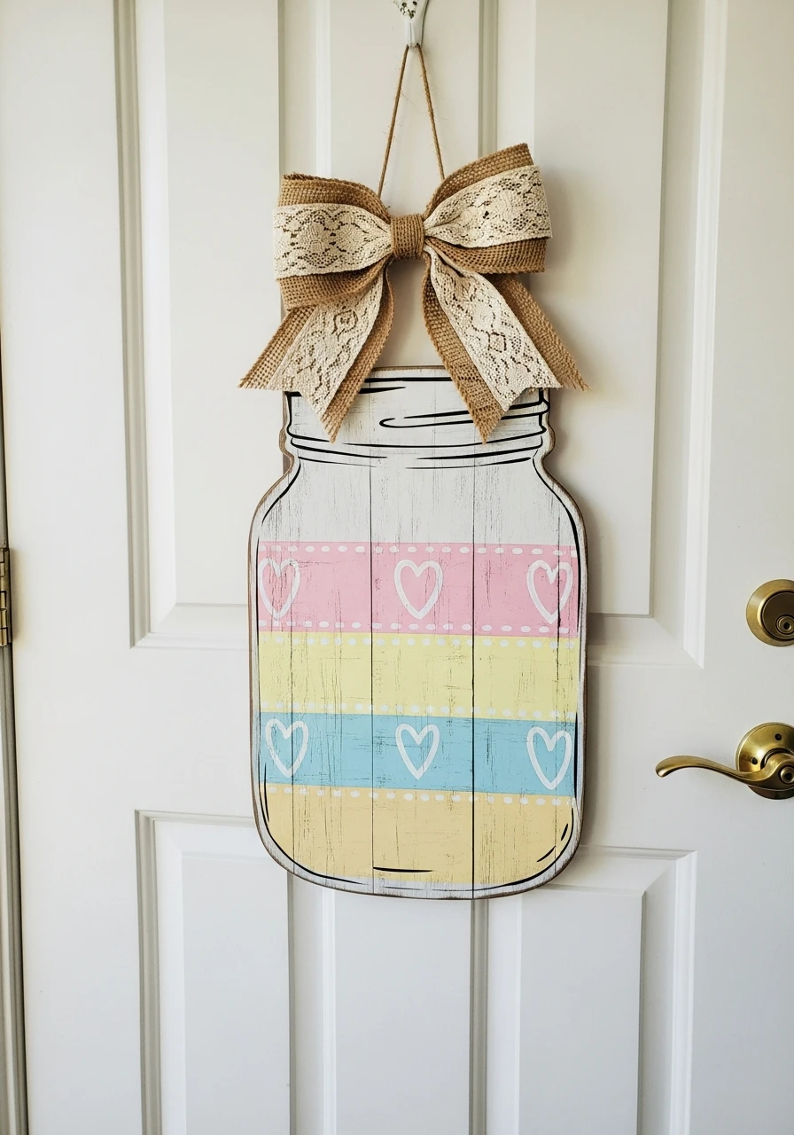 Pastel Mason Jar Sign - 50 Spring Door Hanger Ideas