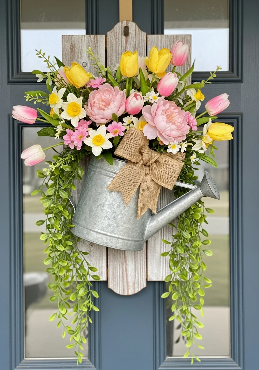 Watering Can Flower Hanger - 50 Spring Door Hanger Ideas